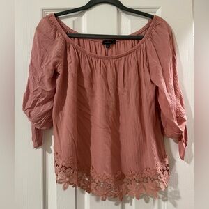 Ambiance Dusty Rose Top with Lace Trim